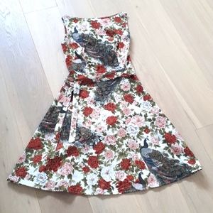 Peacock Peony Dress, 100% cotton, Size Small